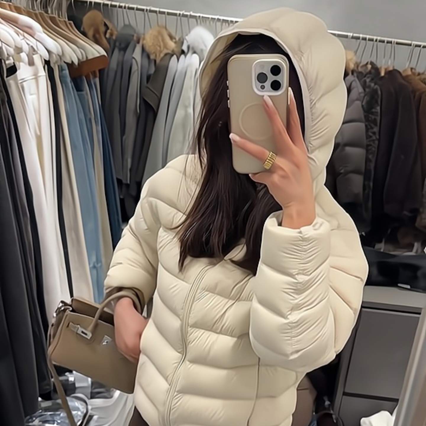 连帽轻薄排骨羽绒服短款保暖外套