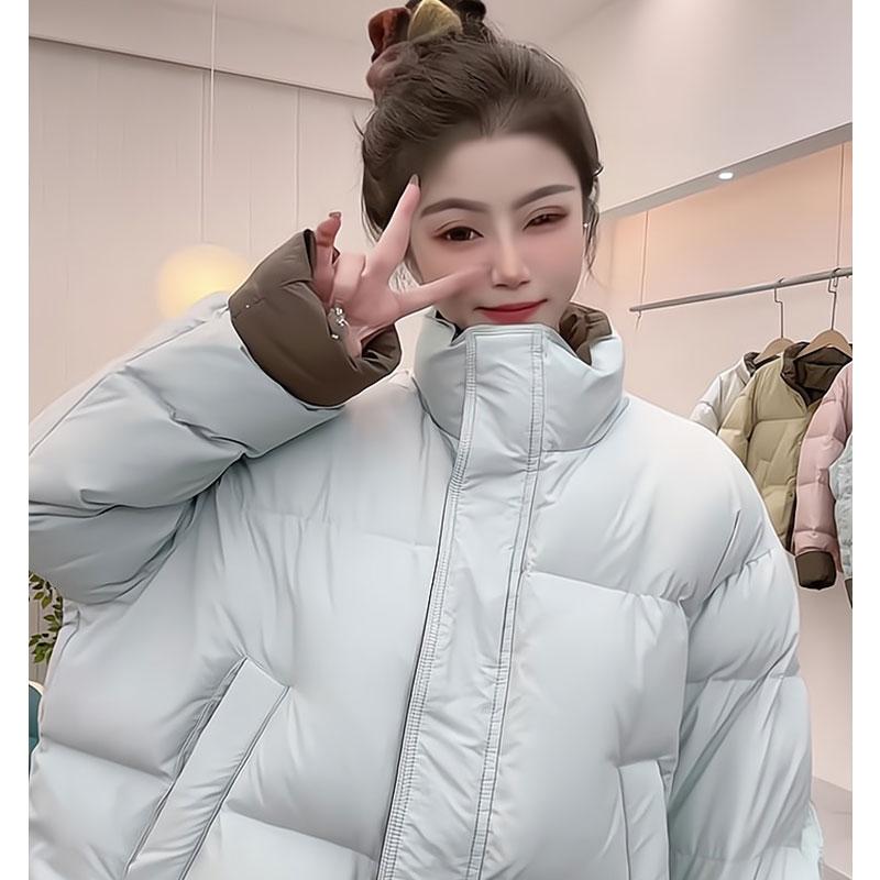 韩版撞色立领短款羽绒服
