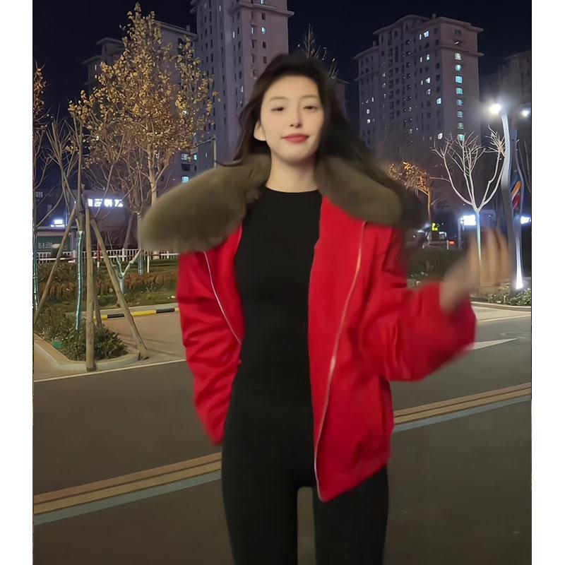 环保皮草拼接麂皮绒夹克外套