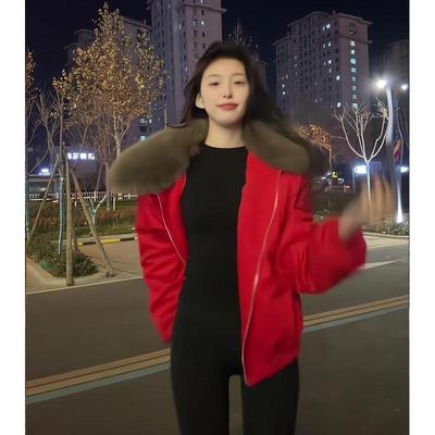 环保皮草拼接麂皮绒夹克外套