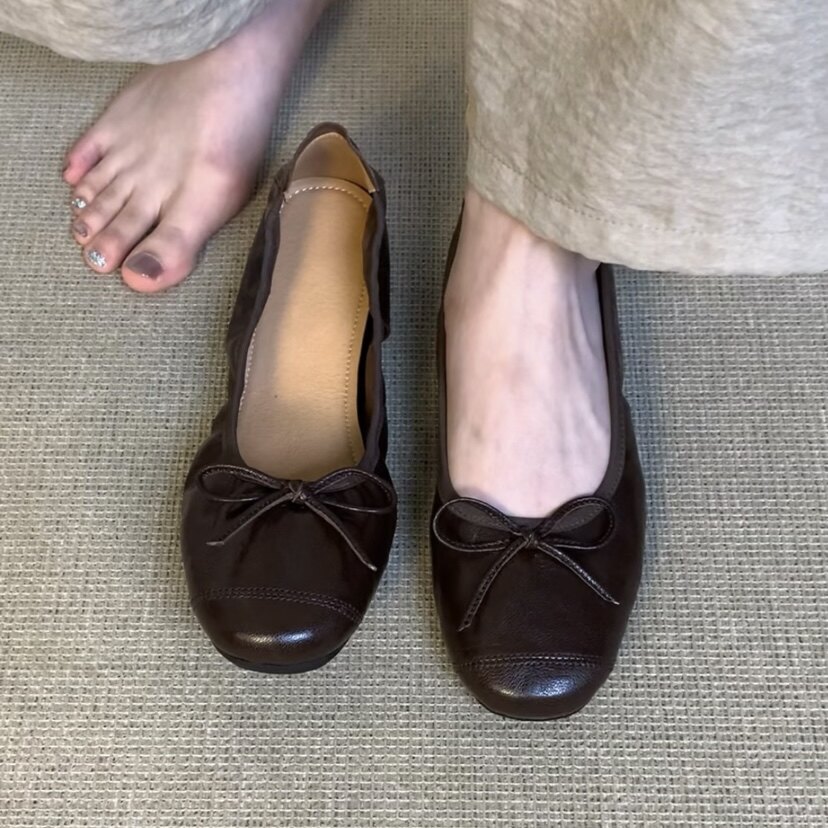 羊皮版蝴蝶结平底芭蕾鞋女