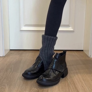 羊皮版~真皮小个子厚底魔术贴马丁靴女2025秋冬新款复古靴子短靴