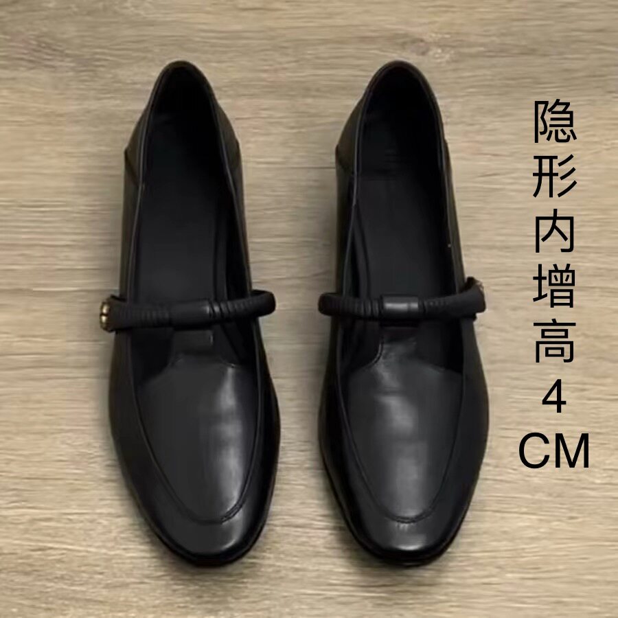 超软羊皮内增高黑色单鞋女2026春秋款平底小皮鞋法式玛丽珍女鞋子