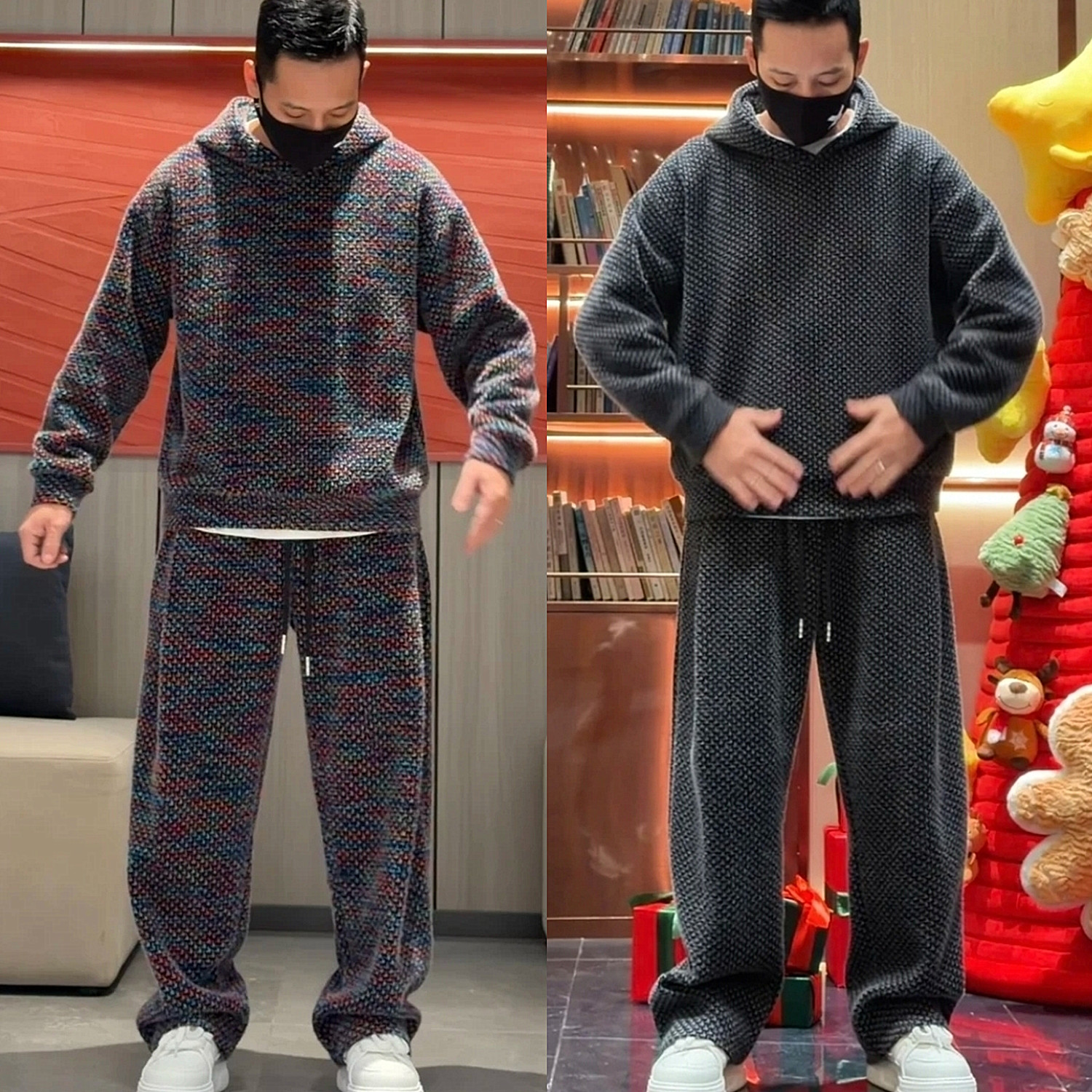 冬季加绒加厚连帽卫衣休闲裤两件套男士潮流痞帅时尚宽松休闲套装