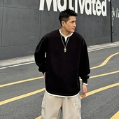 卫衣男潮流简约百搭宽松休闲打底衫 秋冬新款 华夫格假两件拼接长袖