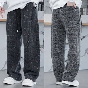 百搭宽松直筒裤 秋冬加厚绒面慵懒风阔腿弯刀休闲裤 男潮流高级时尚