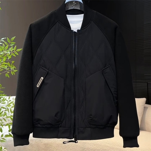冬季拼接棒球领棉服外套