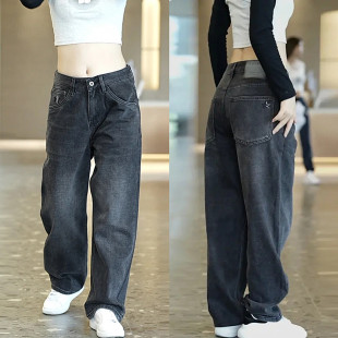 新款 潮流百搭宽松显瘦直筒裤 美式 男女同款 复古水洗阔腿牛仔裤 春季