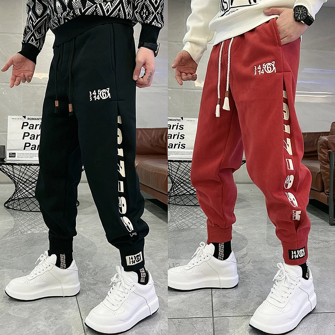 冬季新款加绒加厚卫裤男士束脚裤