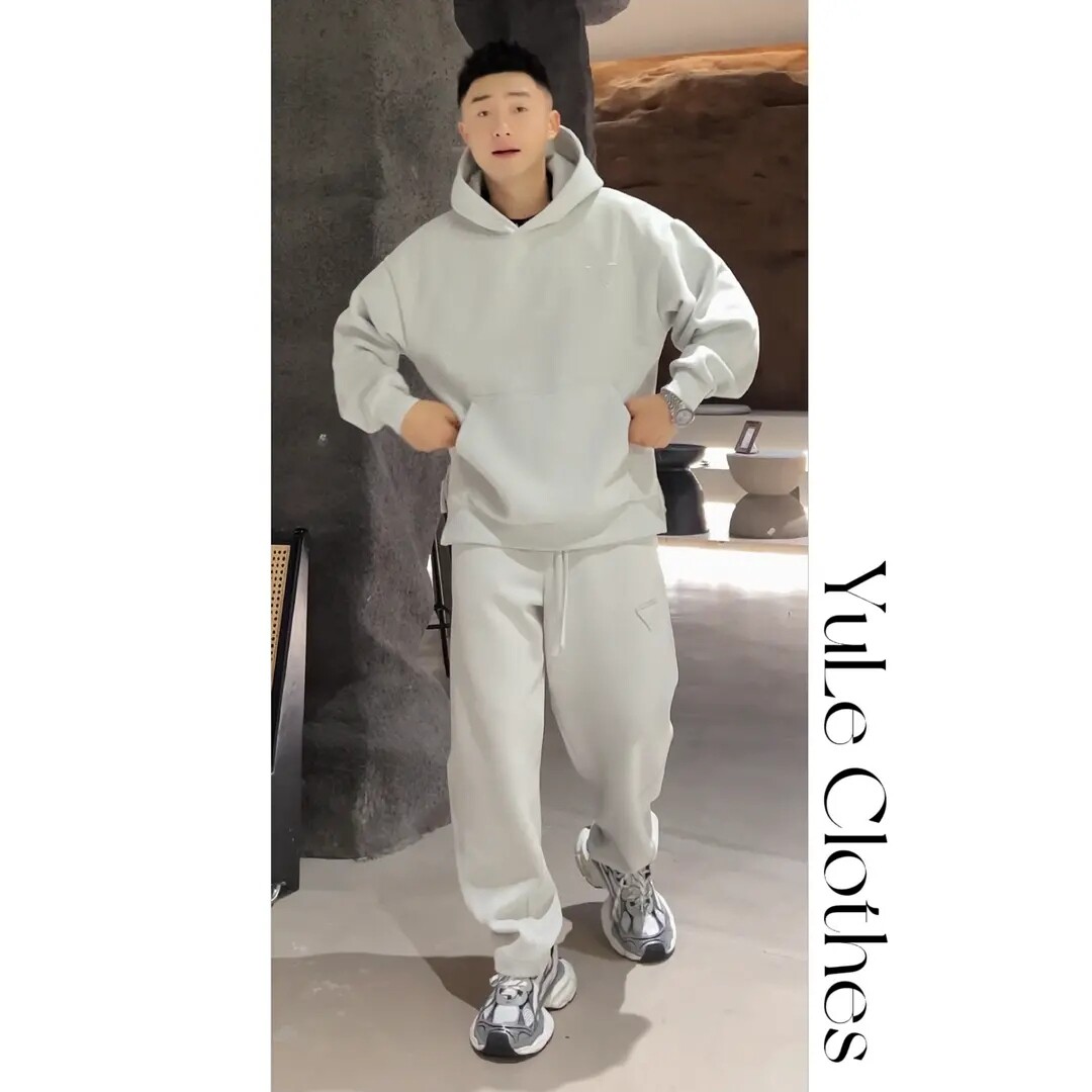 thumbnail for Spring New Triangle Label Hooded Sweatshirt Sweatpants Casual Suit Men's Simple and Versatile Loose Sports Two-Piece Set