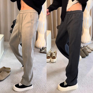 高级感立体剪裁百搭直筒休闲裤 冬季 男士 加绒加厚纯色弯刀卫裤 新款