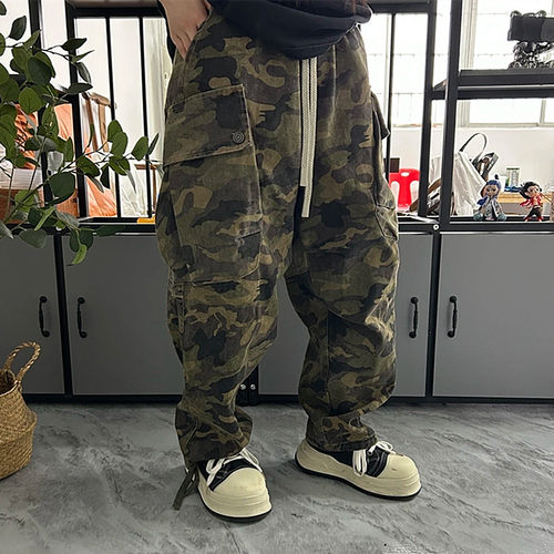 春季美式复古水洗迷彩工装休闲裤