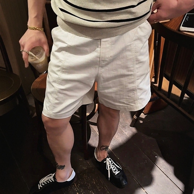 夏季薄款老钱风简约纯色速干短裤男士时尚百搭宽松休闲直筒五分裤