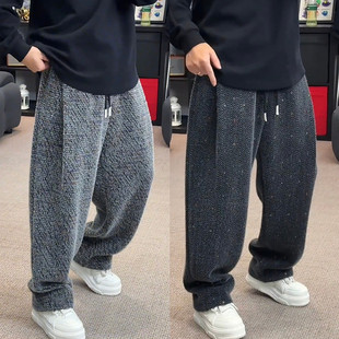百搭宽松休闲裤 男潮流高级感时尚 加厚绒面垂感阔腿弯刀裤 秋冬新款