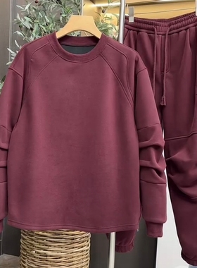 冬季新款加绒加厚卫衣卫裤两件套男时尚百搭宽松纯色休闲运动套装