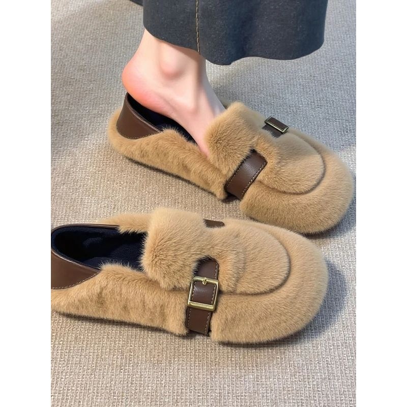 升级版毛毛鞋女秋冬季外穿2025复古高级感皮带扣两穿软底豆豆棉鞋,女鞋,乐福鞋（豆豆鞋）,淘宝优惠券,粉丝福利购,淘宝优惠卷