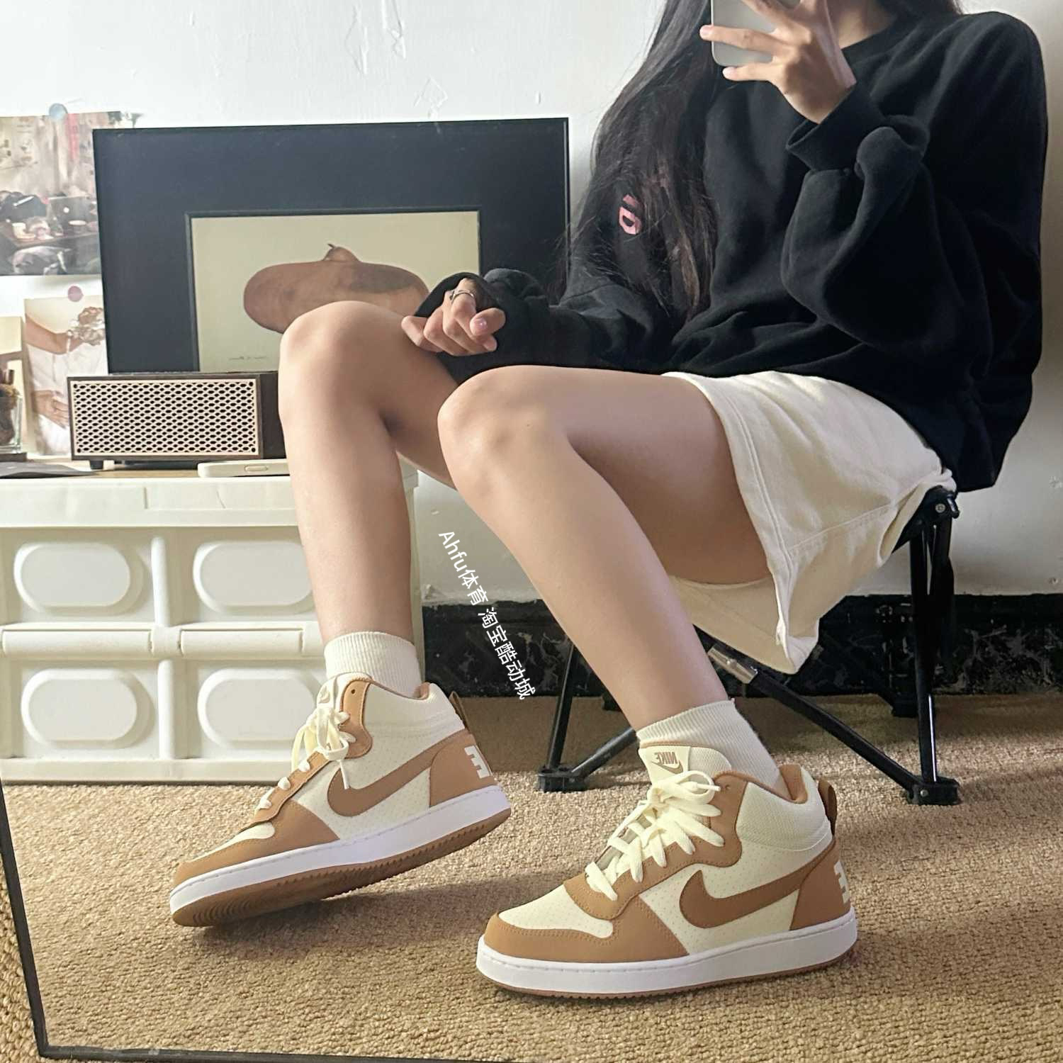 Nike Court Borough Mid棕白女子中帮休闲运动板鞋HV1806-121