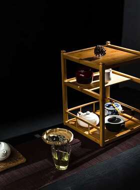 茶桌客厅摆件架子竹制置物架书房茶道收纳架家居装饰柜茶棚展示架