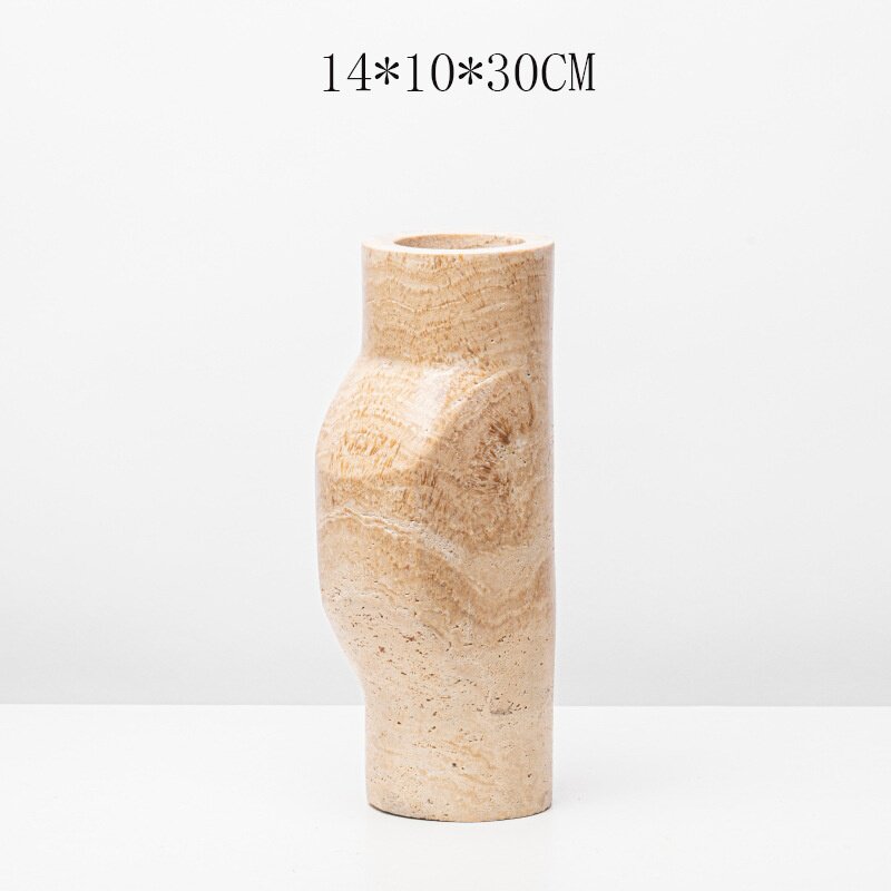 简约现代创意天然黄洞石大理石花瓶花器轻奢软装客厅茶几桌面饰品