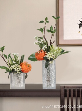 简约现代轻奢仿真花摆件家居客厅整体花艺组合透明树脂花器装饰品