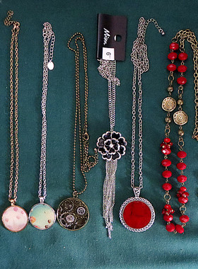 8.7欧洲回流复古孤品中古饰品滴油百搭齿轮贝壳山茶花毛衣链项链