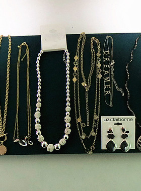 730欧美复古重工中古vintage做旧银色孤品石头珠珠宝石耳夹项链女