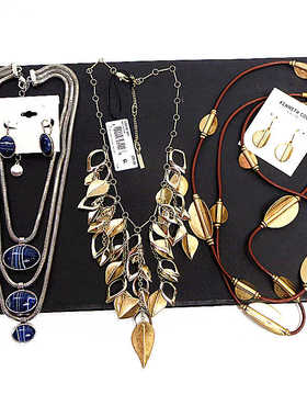 多层耳环项链叶子皮绳女合金