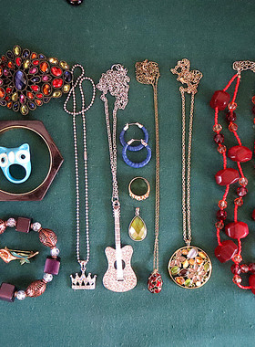 8.6欧美经典vintage孤品老货石头花朵吉他皇冠耳圈项链手链戒指女