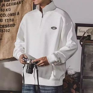 美式半拉链polo衫领卫衣男生宽松2025新款秋冬季潮牌大码外套男士