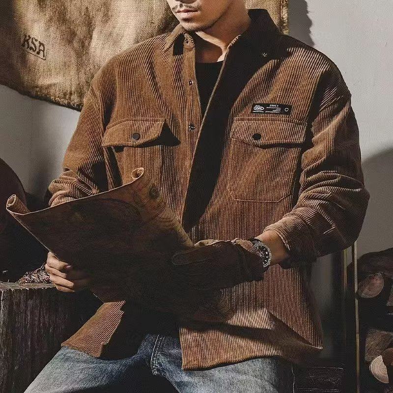 美式复古重磅灯芯绒外套男宽松潮牌秋冬款衬衫硬汉猎装夹克男秋
