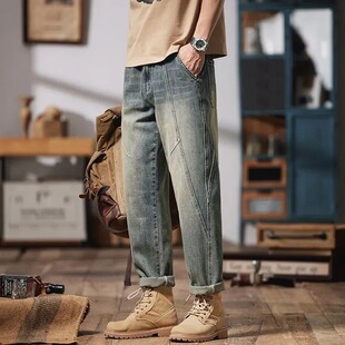 美式复古水洗锥形牛仔裤男士潮牌2026春季新款宽松直筒休闲长裤