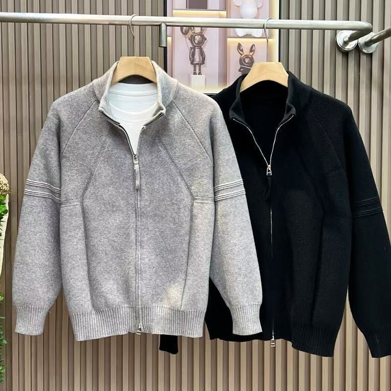 双拉链针织开衫外套男秋冬男装