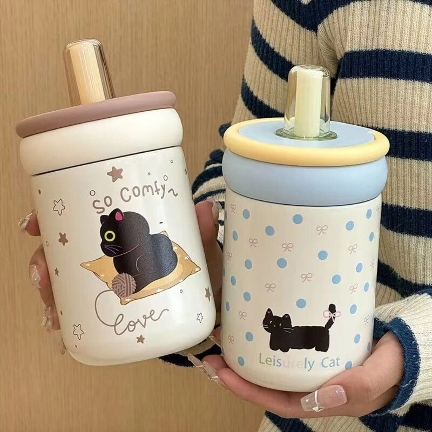 新款女咖啡杯高颜值不锈钢吸管保温杯办公室泡茶杯不漏水可携式水