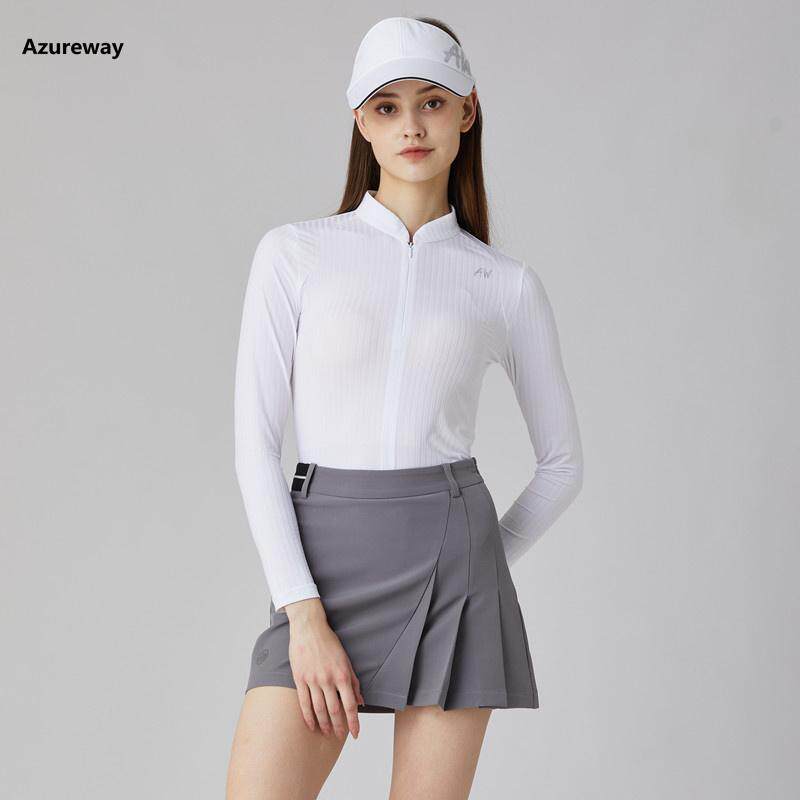 2023新韩式高尔夫女装薄款防晒长袖速干golf运动上衣立领短裙套装