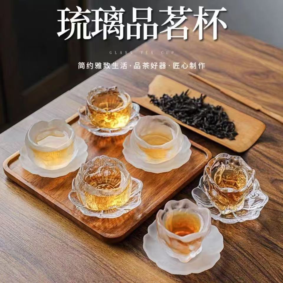 李子柒同款日式冰冻烧琉璃杯玻璃茶具套装品茗小茶杯主人杯