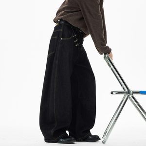 现货A412-DM547-特P48-限价88-斜门禁飞机扣弯刀廓形牛仔裤，男装牛仔裤，电商A412