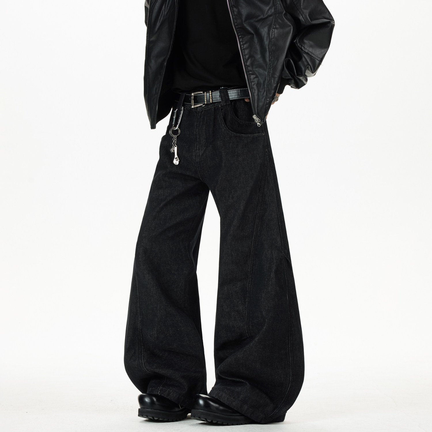 现货A412-DM552-特P48-限价88-廓形褶皱弯刀牛仔裤，男装牛仔裤，电商A412