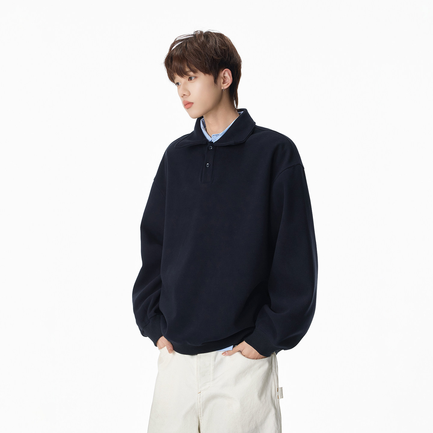 原创现货A412-FM8920-特P58-真醋酸羊毛混纺重磅深度库存POLO卫衣，男装Polo衫，电商A412