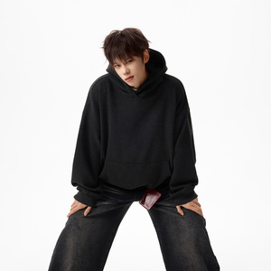 原创现货A412-FM803-特P60-超高质量450g加绒加厚水墨黑套头卫衣，男装卫衣，电商A412