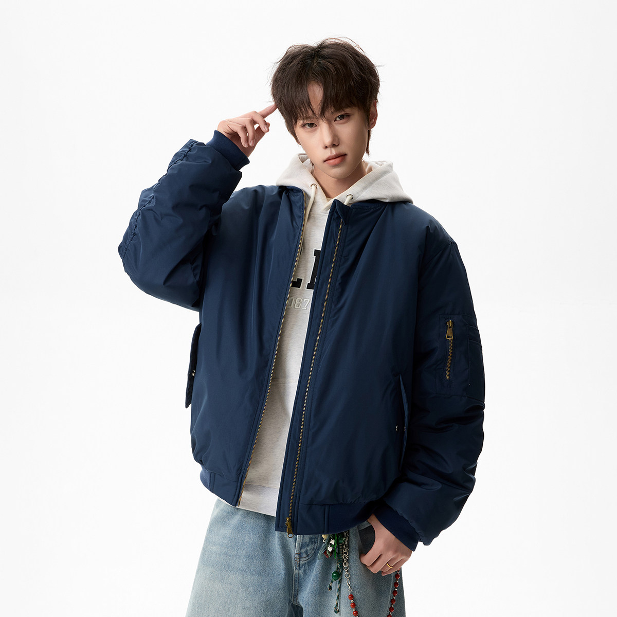 原创现货A412-FM829-特P130-新雪丽3M带标！双面可穿飞行夹克,男装夹克,电商A412