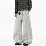 现货A412-DM537-特P55-限价98-灰白排扣弯刀解构牛仔裤，男装牛仔裤，电商A412