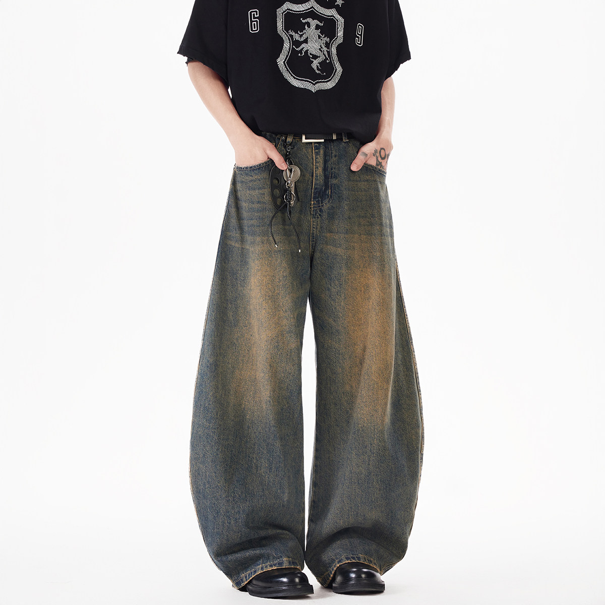 现货A412-DM394-P58-限88-复古蓝弯刀廓形牛仔裤,男装牛仔裤,电商A412