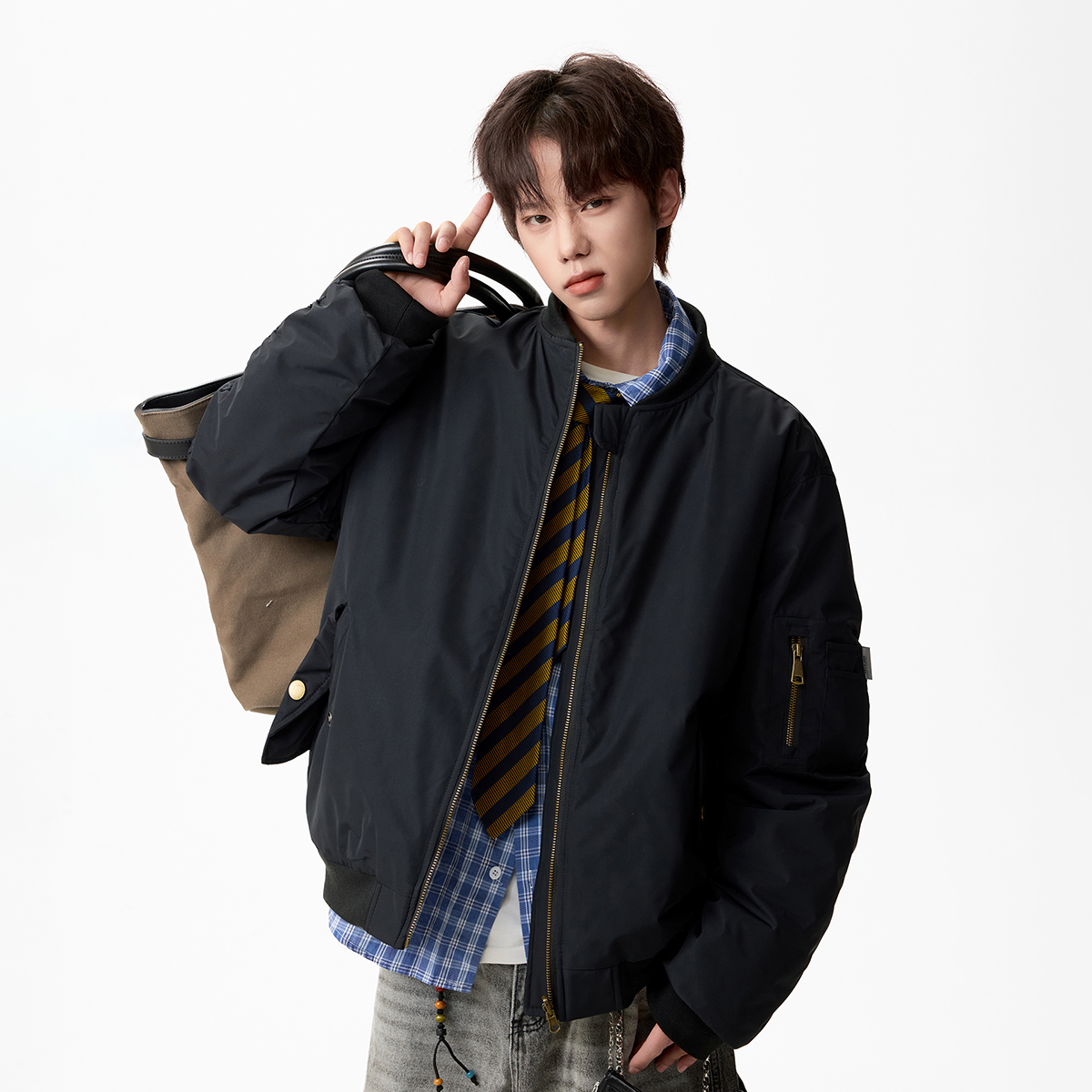 原创现货A412-FM829-特P130-新雪丽3M带标！双面可穿飞行夹克，男装夹克，电商A412