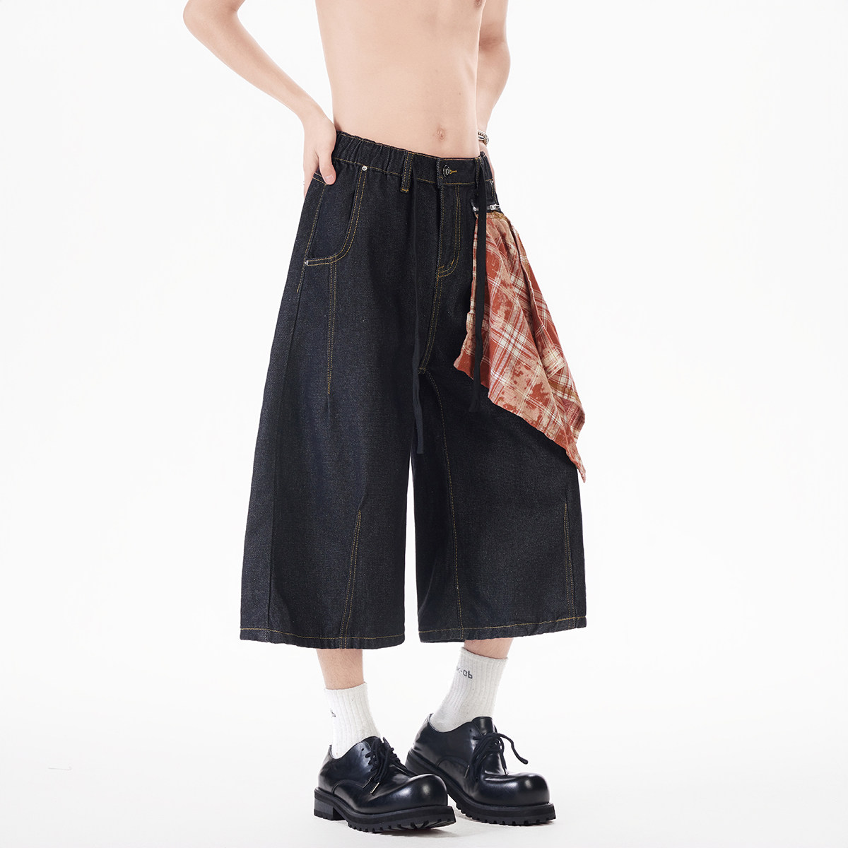 现货A412-DM386-特批42-可拆卸方巾七分牛仔短裤,男装牛仔裤,电商A412