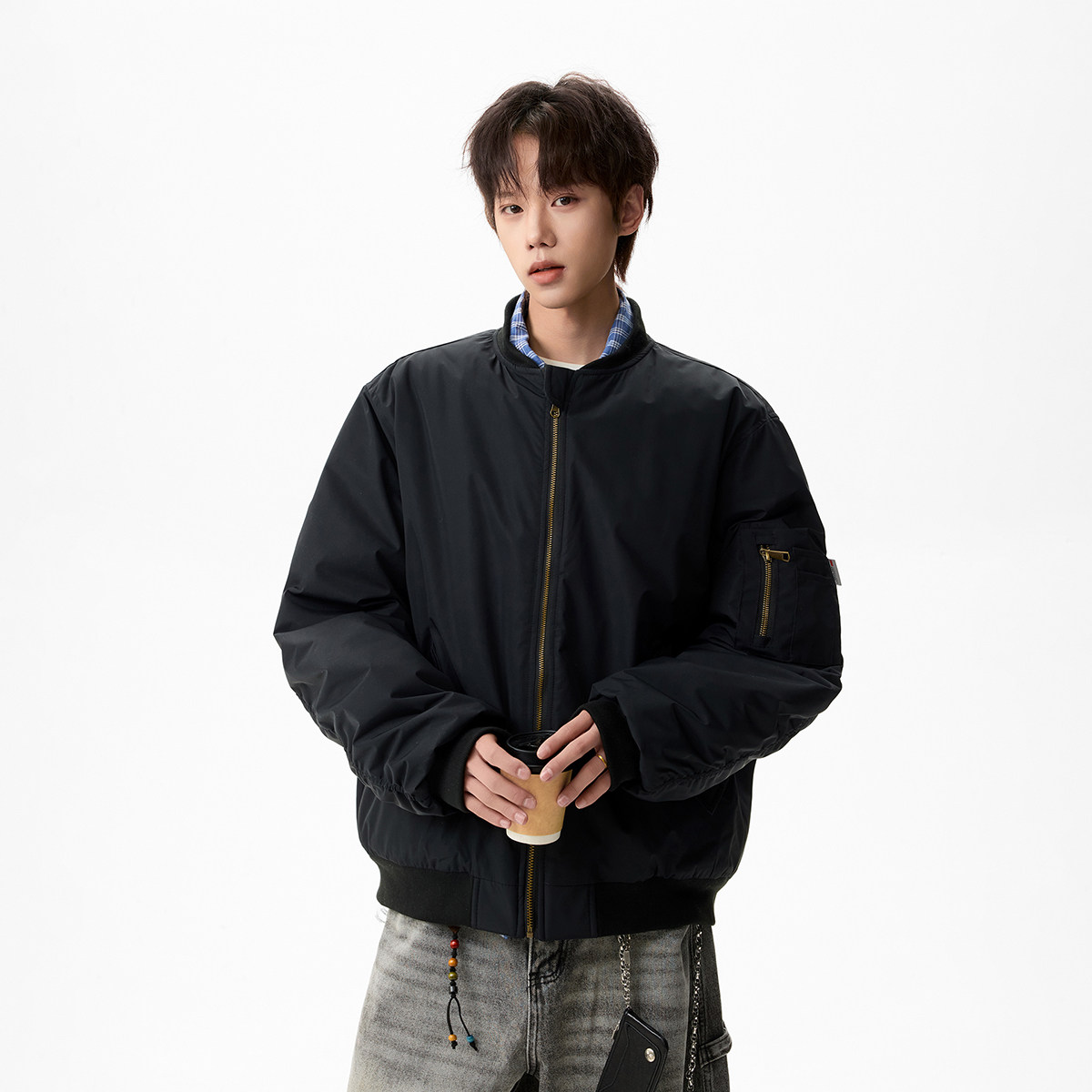 原创现货A412-FM829-特P130-新雪丽3M带标！双面可穿飞行夹克,男装夹克,电商A412