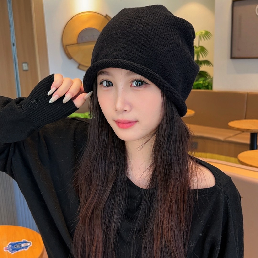 西蝶捷丽网红同款超减龄针织卷边宽松堆堆帽保暖时尚潮流针织帽子