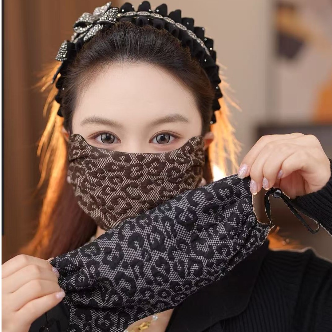 小敏秋冬款豹纹保暖口罩大版防尘面罩防风保暖面罩亲肤透气可水洗