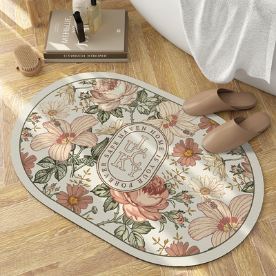 美式浴室地垫矽藻泥强吸水速干 干洗澡浴缸脚垫椭圆形进门门垫高