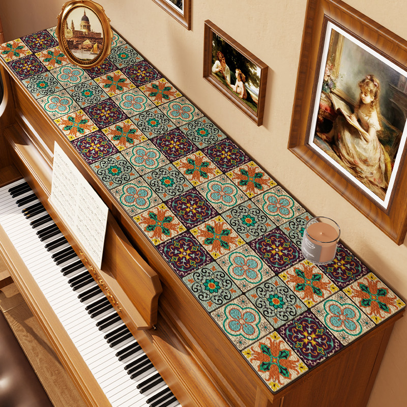 美式钢琴罩防尘盖布高级感琴顶半罩防滑防刮长条硅藻泥保护垫桌垫
