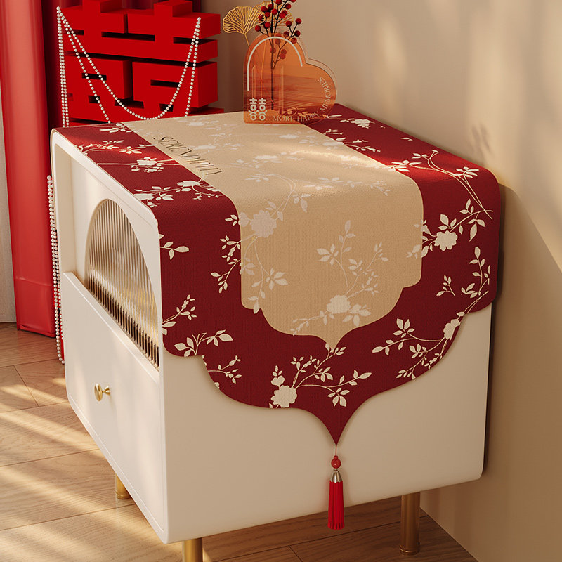 卧室结婚床头柜盖布婚房布置盖巾2025新款红色喜庆装饰遮灰防尘罩,居家布艺,万能盖巾,淘宝优惠券,粉丝福利购,淘宝优惠卷